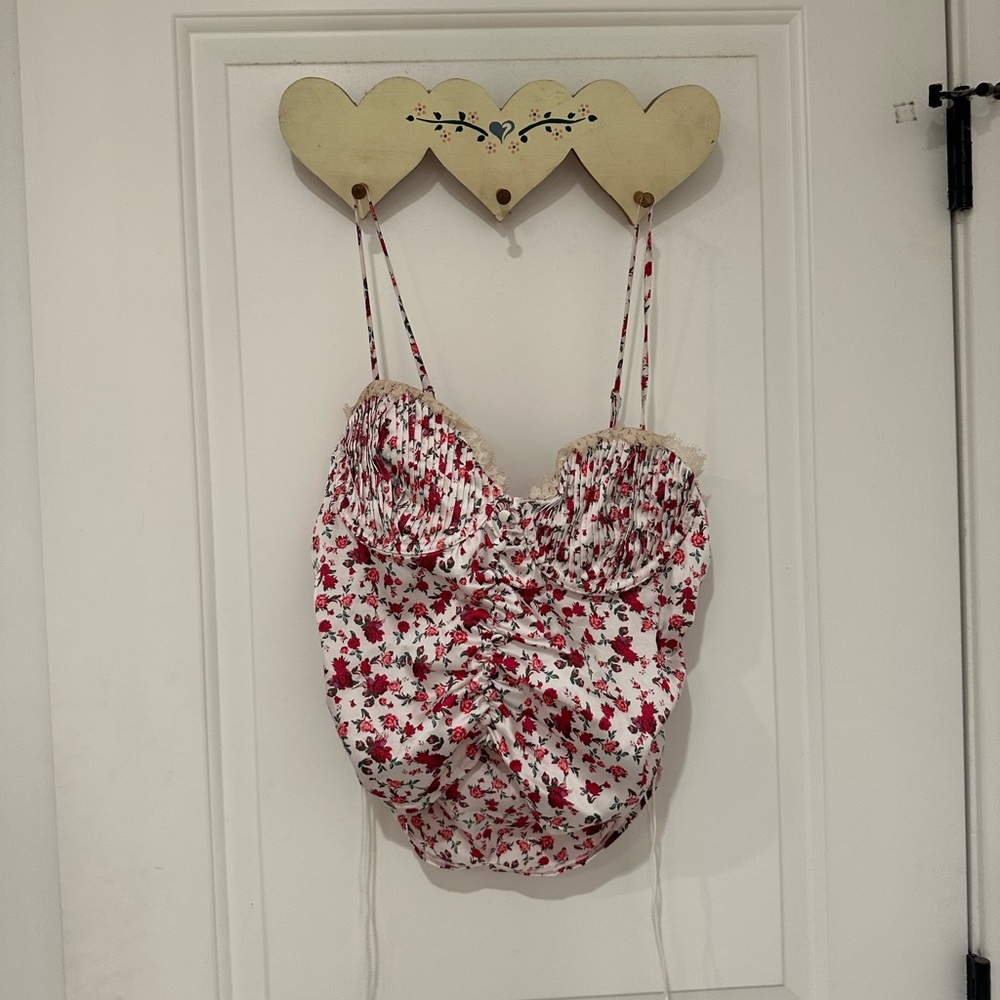 For Love And Lemons Floral Bra - Red and White